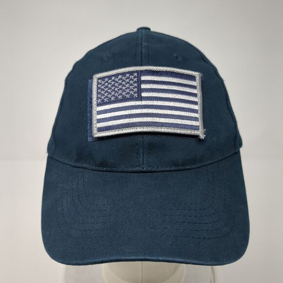 USA American Flag Patch Strapback Hat Blue One Size Eagle Crest 6 Panel - Picture 2 of 8